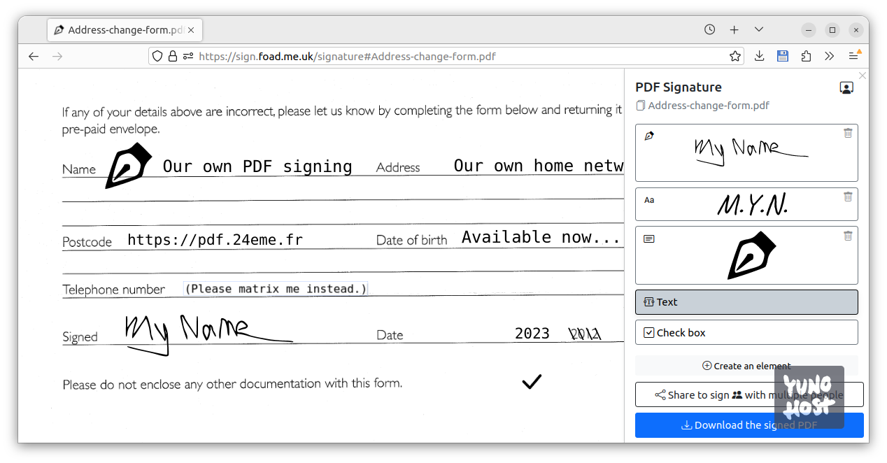SignaturePDF signing screen